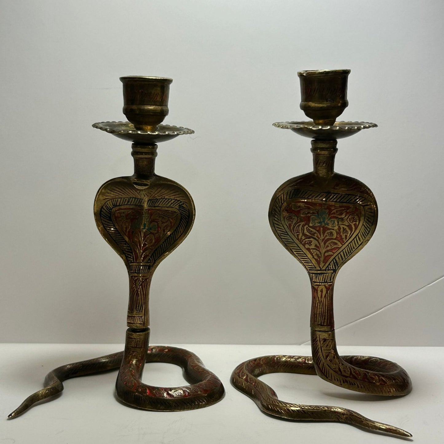 Vintage Set of 2 Snake Serpent Cobra Candlesticks