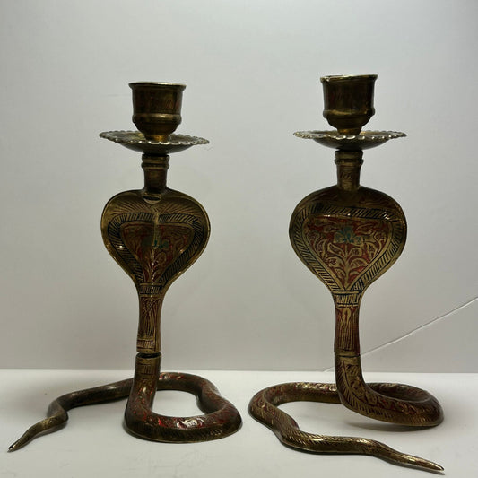 Vintage Set of 2 Snake Serpent Cobra Candlesticks